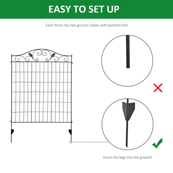 Buy Set of 2 Decorative Garden Fence, 8 Panels Metal Picket Fence, Versatile Shapes for Patio Lawn, 365cm x 112cm, Black, 4 image