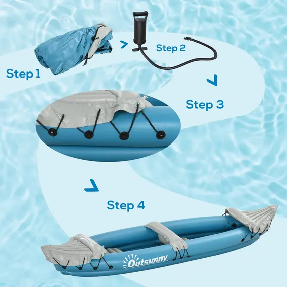 Buy Inflatable Kayak, Two-Person Inflatable Canoe Boat Set with Air Pump, Aluminium Oars, 318 x 80 x 50cm - Blue, 6 image
