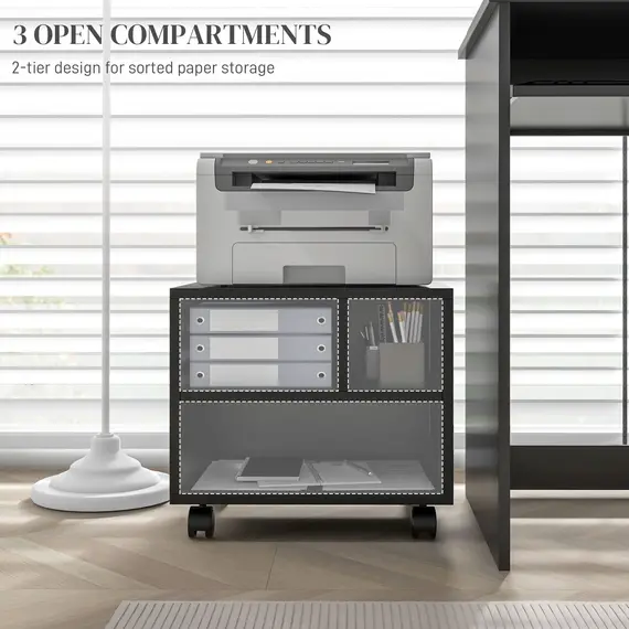 Buy Three-Compartment Printer Cabinet, with Wheels - Black, 4 image