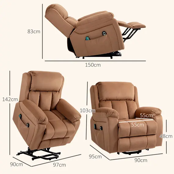 Buy HOMCOM Eight Massage Point Electric Reclining Lift Chair, with Remote - Brown, 3 image