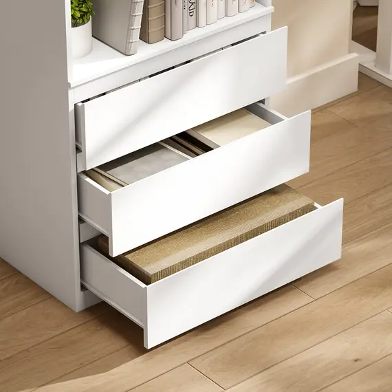 Buy 180cm Tall Bookcase, with Shelves and Drawers - White, 9 image