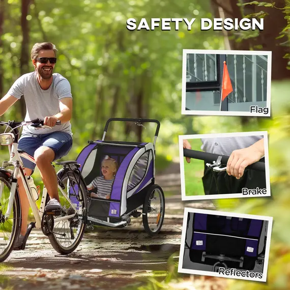 Buy Baby Bike Trailer with 5 Point Harness, Steel Frame, Reflectors, Safety Flag, Hitch Coupler, Purple, 7 image