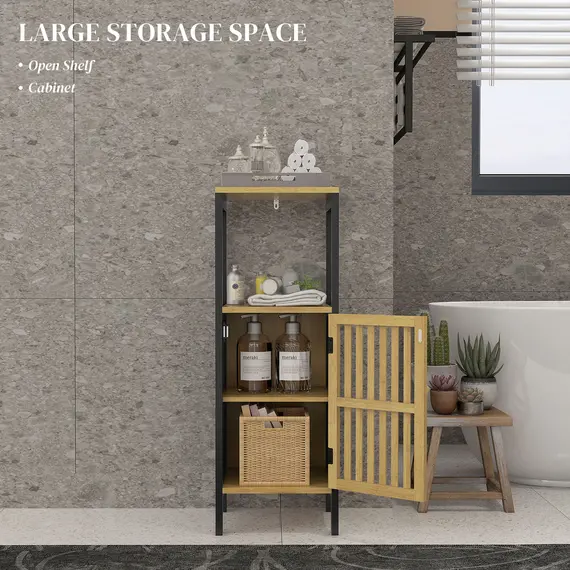 Buy Bamboo-Blend Retro Cut-Out Bathroom Storage Unit, with Cupboard, 4 image