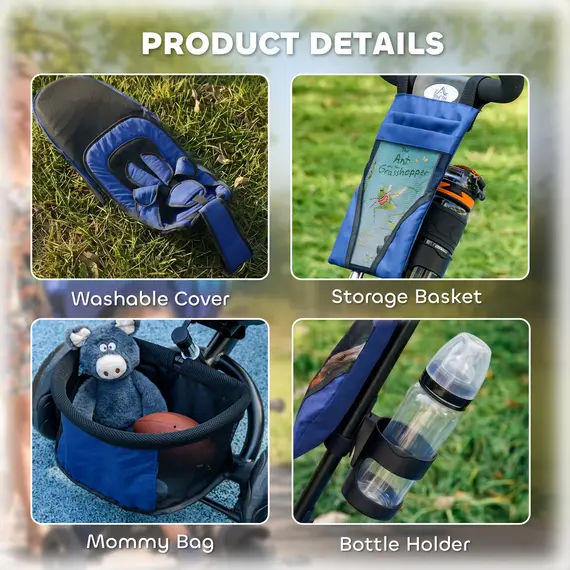 Buy 6 in 1 Kids Trike with Parent Handle, Canopy, 5-point Seat Belt, Storage, Footrest, Brake, for 1-5 Years, Dark Blue, 8 image