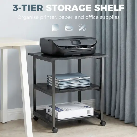 Buy Three-Tier Steel Printer Stand, with Wheels - Black, 4 image