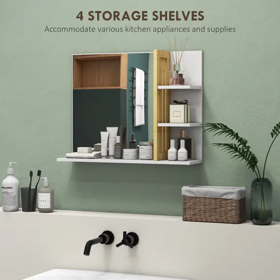 Buy Bamboo Panel Bathroom Mirror, with Shelves - White, 4 image
