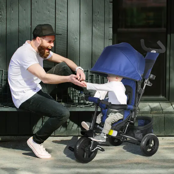 Buy 6 in 1 Kids Trike with Parent Handle, Canopy, 5-point Seat Belt, Storage, Footrest, Brake, for 1-5 Years, Dark Blue, 2 image