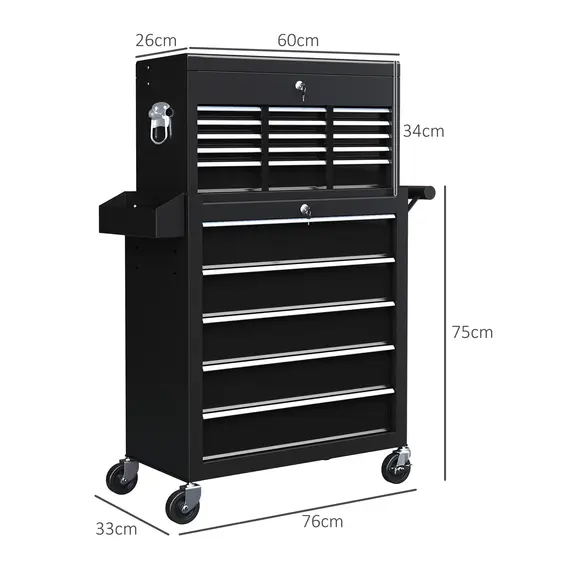 Buy 14 Drawer, Two-Part Tool Storage Chest on Wheels - Black, 3 image