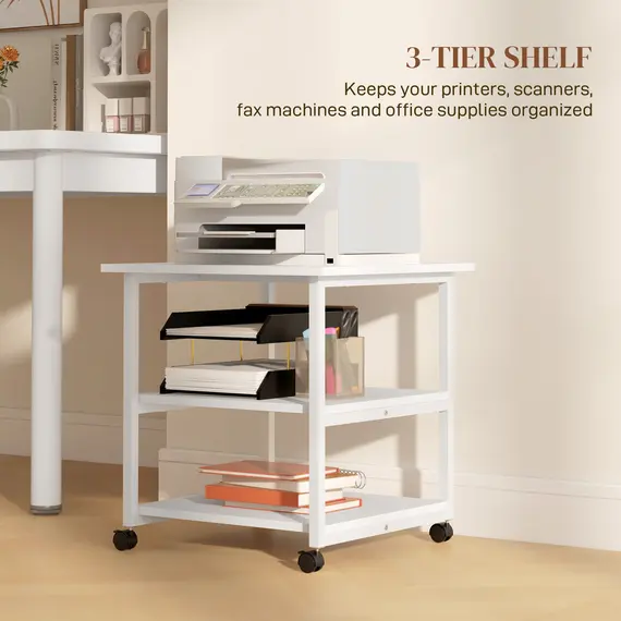 Buy Three-Tier Steel Printer Stand, with Wheels - White, 4 image