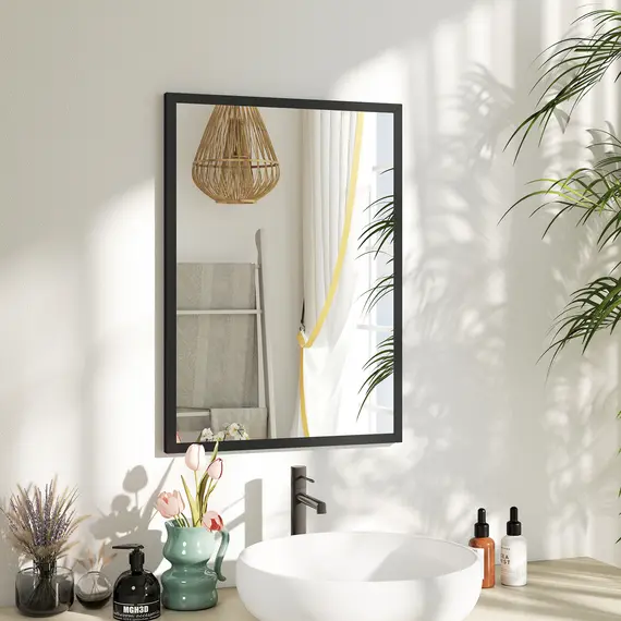 Buy Wall Bathroom Mirror, 70 x 50 cm Wall-Mounted Mirror for Living Room, Bedroom, Hallway, Black, 2 image