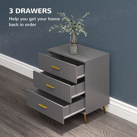 Buy Three Drawer Embossed Line Dresser - Grey/Gold Tone, 4 image