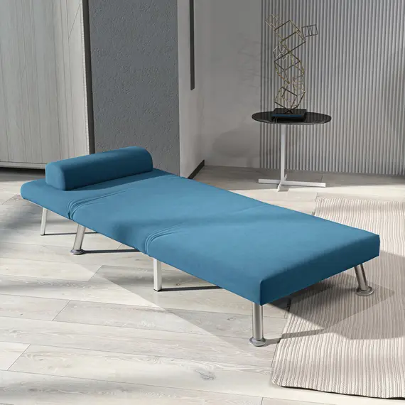 Buy Single Velvet-Feel Sleeper Chair - Blue, 8 image