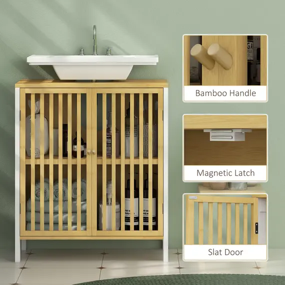 Buy Bamboo-Blend Retro Cut-Out Under Sink Cabinet, 7 image