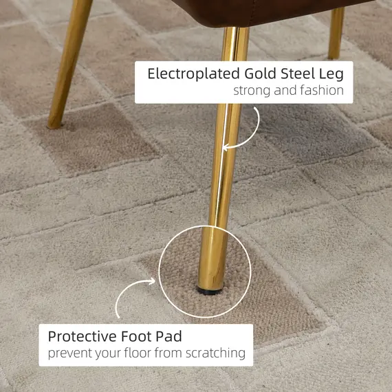 Buy Velvet Armchairs, Upholstered Accent Chairs with Golden Steel Legs, Modern Vanity Chairs for Living Room and Bedroom, Set of 2, Light Brown, 6 image