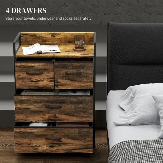 Buy Rustic Chest of Four Fabric Drawers - Rustic Brown, 4 image