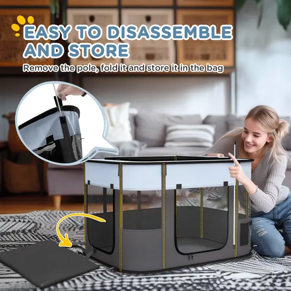 Buy Foldable Dog Pen with Storage Bag for Indoor/Outdoor Use - Grey, 6 image