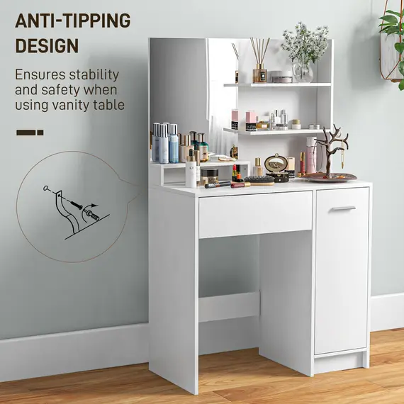 Buy Dressing Table and Stool Set, with Storage - White, 8 image