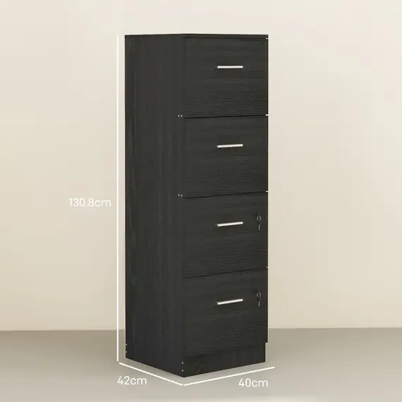 Buy Four-Drawer Lockable Filing Cabinet - Black Wood Effect, 3 image