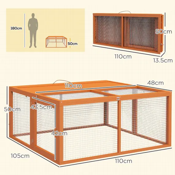 Buy Wooden Folding Rabbit Hutch, for 2-3 Rabbits - Orange, 3 image