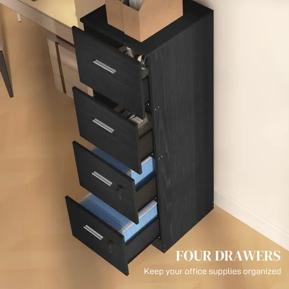 Buy Four-Drawer Lockable Filing Cabinet - Black Wood Effect, 4 image