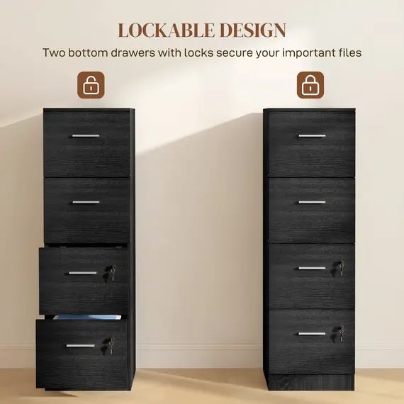 Buy Four-Drawer Lockable Filing Cabinet - Black Wood Effect, 6 image