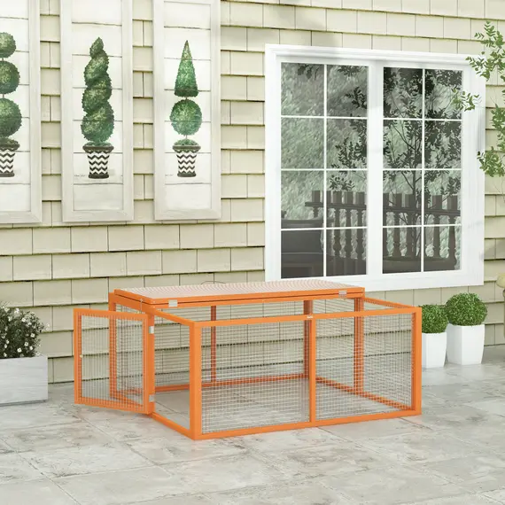 Buy Wooden Folding Rabbit Hutch, for 2-3 Rabbits - Orange, 7 image