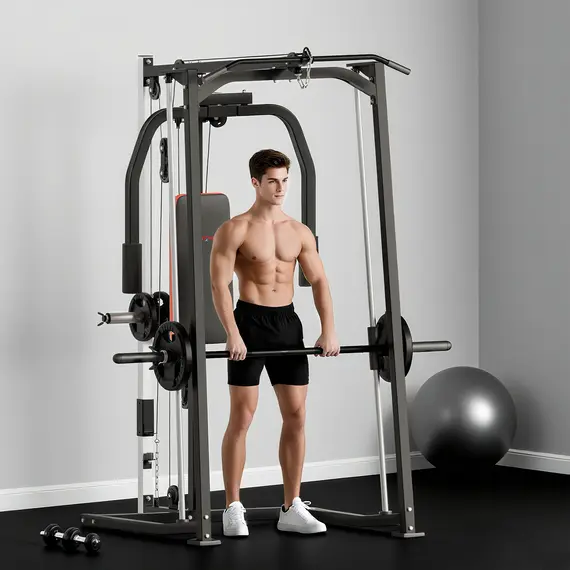 Buy SPORTNOW 3-in-1 Gym Station with 17-level Squat Rack Dual Cable Pulley System Home Strength Training, Black, 2 image