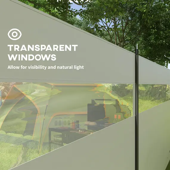 Buy Camping Windbreaker with Clear Windows, Carry Bag and Steel Poles, for Beach Caravan Campervan, 725 x 140cm, Grey, 6 image