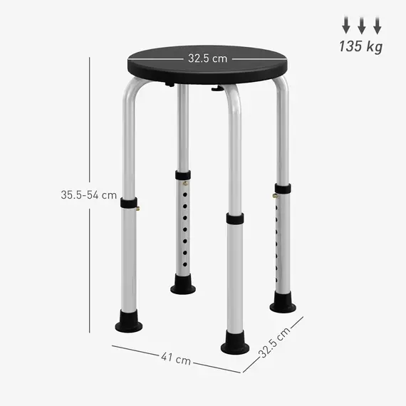 Buy Shower Chair, Height Adjustable Aluminium Shower Stool with Non-Slip Feet for Disabled, Elderly, Black, 3 image