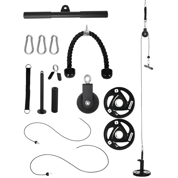 Buy SPORTNOW Cable Machine Pulley System with 2 x 5kg Weight Plates, Lat Pull Down System with Loading Weight for Home Gym Biceps Triceps Arm Shoulder Back Training