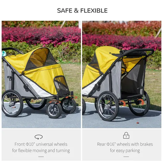 Buy Foldable Pet Stroller, with Washable Cushion, Storage Bags, Safety Leash, for Medium, Large Dogs, Cats - Yellow, 5 image