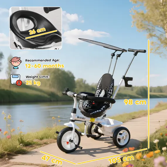 Buy 6 in 1 Tricycle for Kids with 5-point harness straps, Removable Canopy, White, 3 image