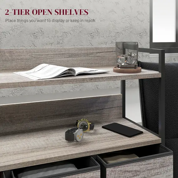Buy Rustic Chest of Seven Fabric Drawers - Grey Wood Effect, 5 image