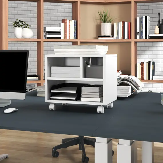 Buy Three-Compartment Printer Cabinet, with Wheels - White, 8 image