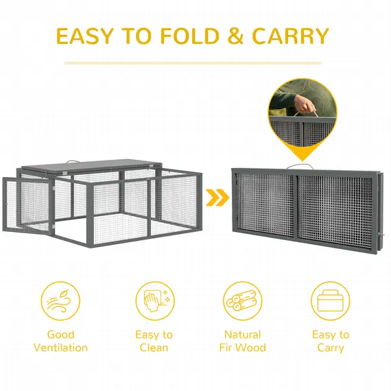 Buy Wooden Folding Rabbit Hutch, for 2-3 Rabbits - Grey, 6 image