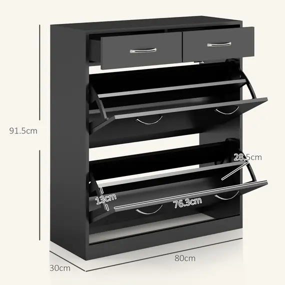 Buy Narrow Shoe Storage with 2 Flip Drawers and Adjustable Shelves Shoe Cabinet Organizer for 12 Pairs of Shoes, Black, 3 image