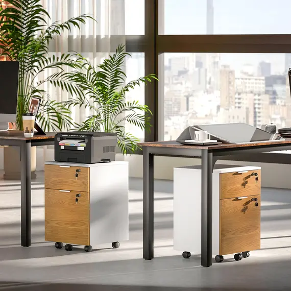Buy HOMCOM Two-Drawer Lockable Filing Cabinet - Wood Effect, 9 image