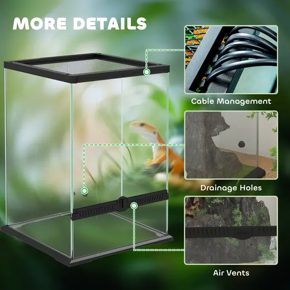 Buy 40L Vivarium for Lizards, Frogs, Snakes, Turtles, Tortoises w/ Anti-Escape Design, Ventilation, 8 image