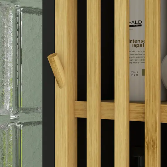Buy Bamboo-Blend Retro Cut-Out Tall Bathroom Storage Unit, 9 image