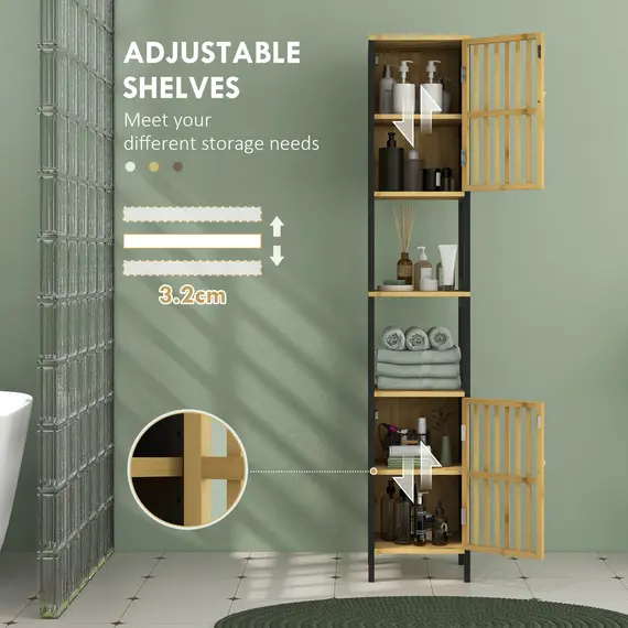 Buy Bamboo-Blend Retro Cut-Out Tall Bathroom Storage Unit, 6 image