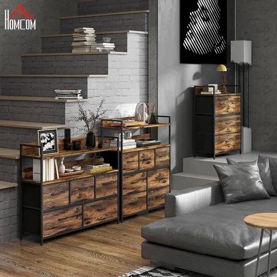 Buy Rustic Chest of Four Fabric Drawers - Rustic Brown, 8 image