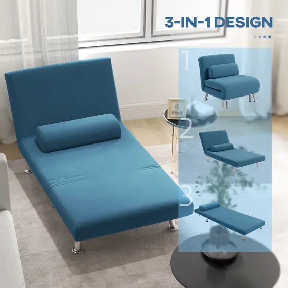 Buy Single Velvet-Feel Sleeper Chair - Blue, 4 image
