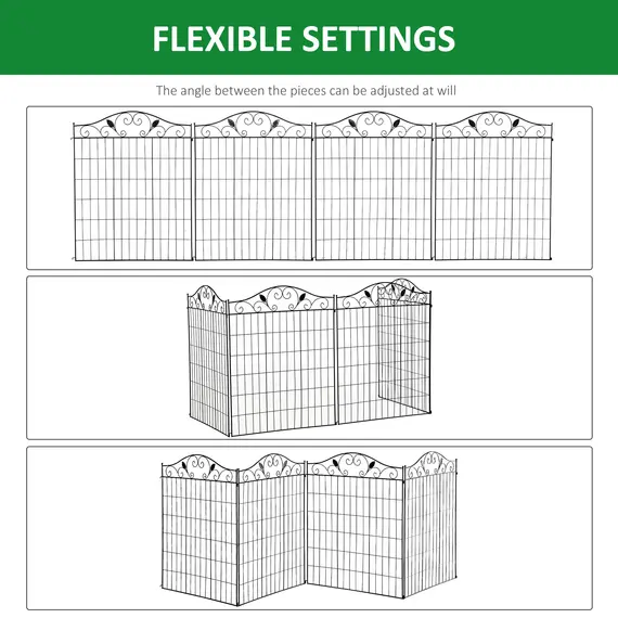 Buy Set of 2 Decorative Garden Fence, 8 Panels Metal Picket Fence, Versatile Shapes for Patio Lawn, 365cm x 112cm, Black, 5 image