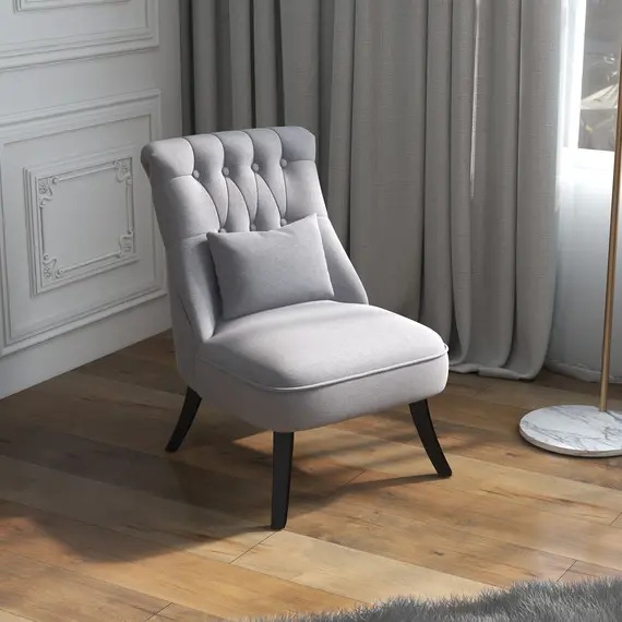 Buy Tub Chair, Armless Single Sofa, Modern Button Tufted Armchair, Upholstered Linen Fabric Longue Accent Chair for Living Room, Bedroom, Set of 2, Grey, 6 image