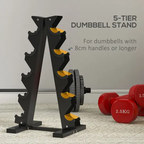Buy SPORTNOW 5-Tier Dumbbell Rack with 6 Hexagonal Rubber Dumbbells (2x4kg, 2x5kg, 2x6kg), Dumbbell Storage Stand Holder with Weights Sets for Home Gym Fitness, Black, 4 image