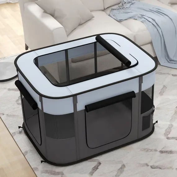 Buy Foldable Dog Pen with Storage Bag for Indoor/Outdoor Use - Grey, 8 image