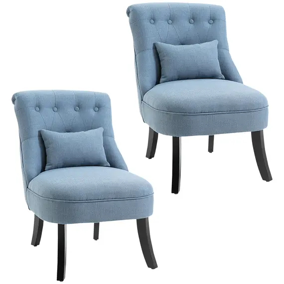 Buy Tub Chair, Armless Single Sofa, Modern Button Tufted Armchair, Upholstered Linen Fabric Longue Accent Chair for Living Room, Bedroom, Set of 2, Blue