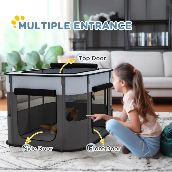 Buy Foldable Dog Pen with Storage Bag for Indoor/Outdoor Use - Grey, 5 image