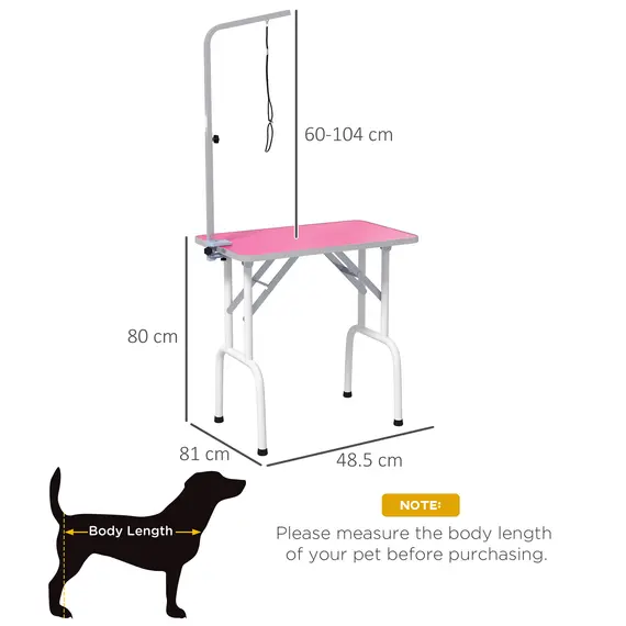 Buy 32" Foldable Dog Grooming Table Pet Drying Beauty Table Adjustable Fixed Arm Rubber Top, Pink, 3 image