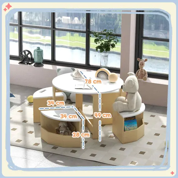 Buy AIYAPLAY Five-Piece Kids Table and Chairs Set with Storage, for Ages 3-8 Years, White, 3 image
